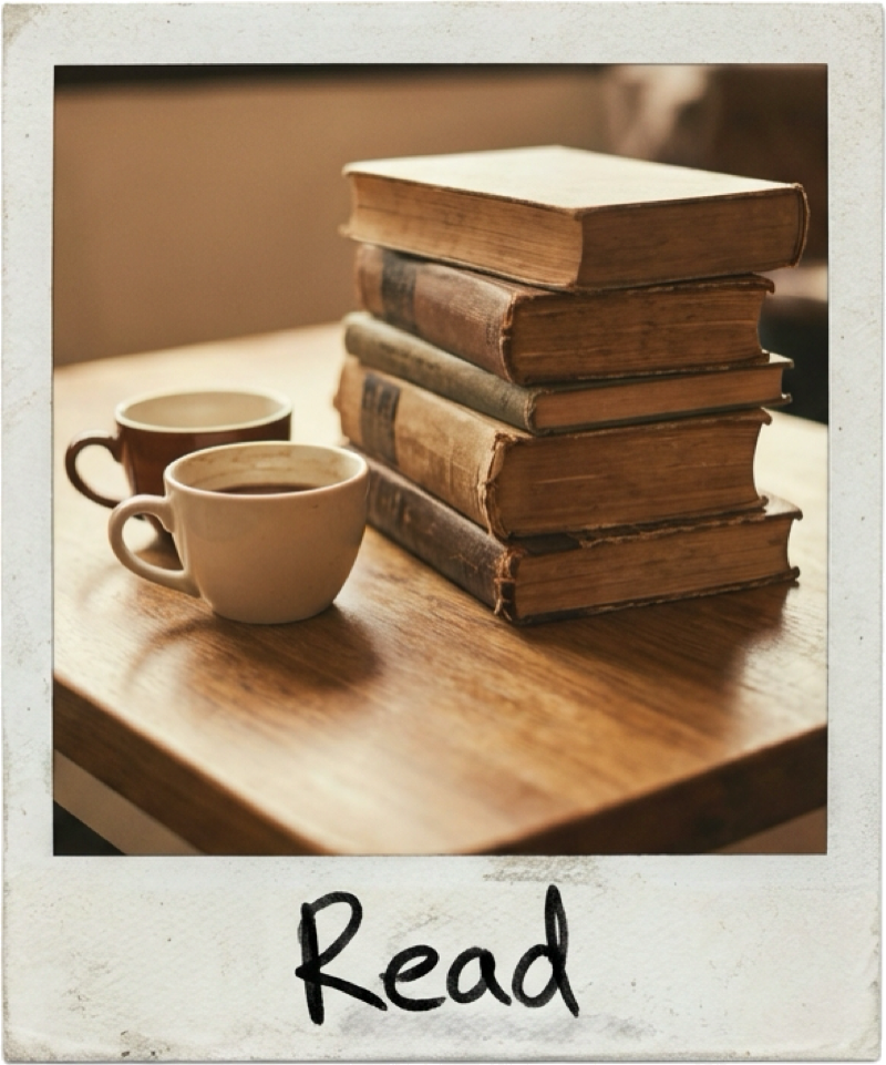 Book club polaroid labeled Read